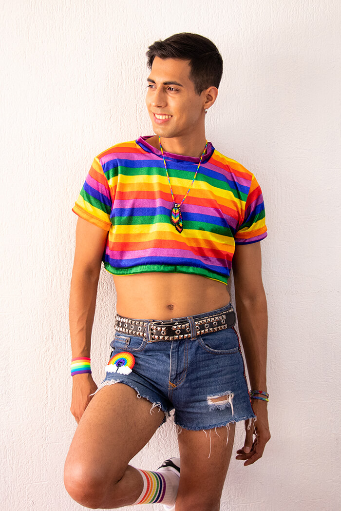 Young Man Wearing Gay Pride Outfit